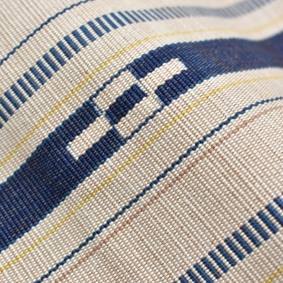 八重山ミンサー 半幅帯 白伽羅色｜薄グレー地に上品な紺の縞が織りなす